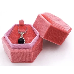 Pink Velvet Jewelry Box Hexagon Necklace Pendant Gift Boxes for Valentine
