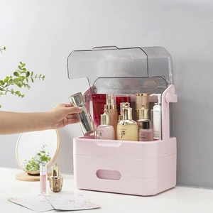 Plastic clear makeup storage 2 drawers clear cosmetic organizer