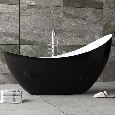 Popular  pure black Moon desin freestanding bathtubs Hot Sale Pure White Solid Surface Bathtub Freestanding Bath Tub