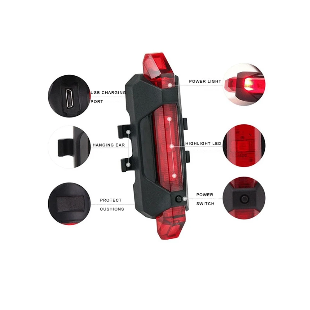 Portable Rechargeable LED USB Cycling Bike Light COB Tail Light Bicycle Rear Light