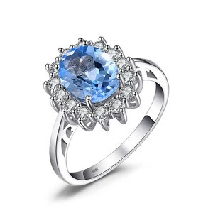 Princess Diana William Kate Ring Natural Blue Topaz Engagement Halo Ring Fine Jewelry 925 Sterling Silver From JewelryPalace