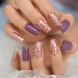 Purple Square Nail Accessories Sparkling Fake Art Kit Glitter UV Gel Nails Acrylic Finger Girls Manicure Tools L5719