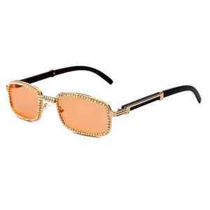 Queena Top Quality Luxury Metal Diamond Sunglasses Women Brand Designer Square Sun Glasses For Female Men Clear Eyewear UV400