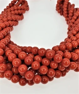 RED CORAL ROUND BEADS 13 MM STRANDS