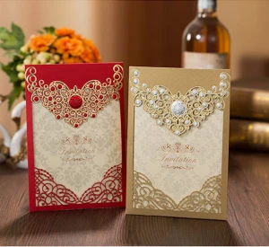 Red gold laser cut crown plant shape wedding invitation greeting card custom envelope wedding event party supplies