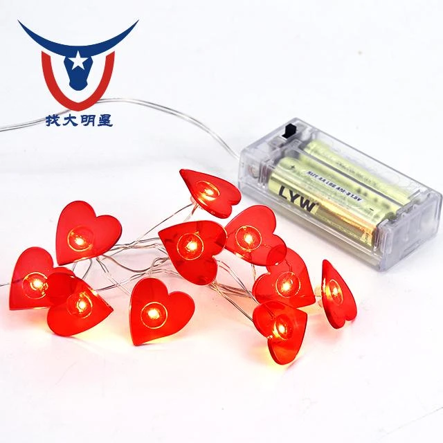 Red Heart Shaped Silver Wire LED Fairy String Lights Battery Operated Home Wedding Party Decoration