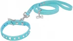 Reflective shiny color cute leather dog collar leash with rhinestone
