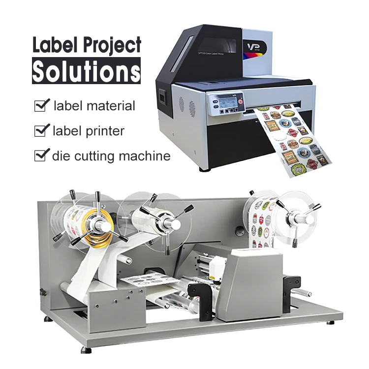Roll To Roll Digital Color Vinyl Label Sticker Printer And Automatic Roll Paper Die Cutting Machine For Sticker Labels