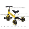 Safety portable childrens tricycle baby foldable 3-in-1 height adjustable kicking scooter with push handle