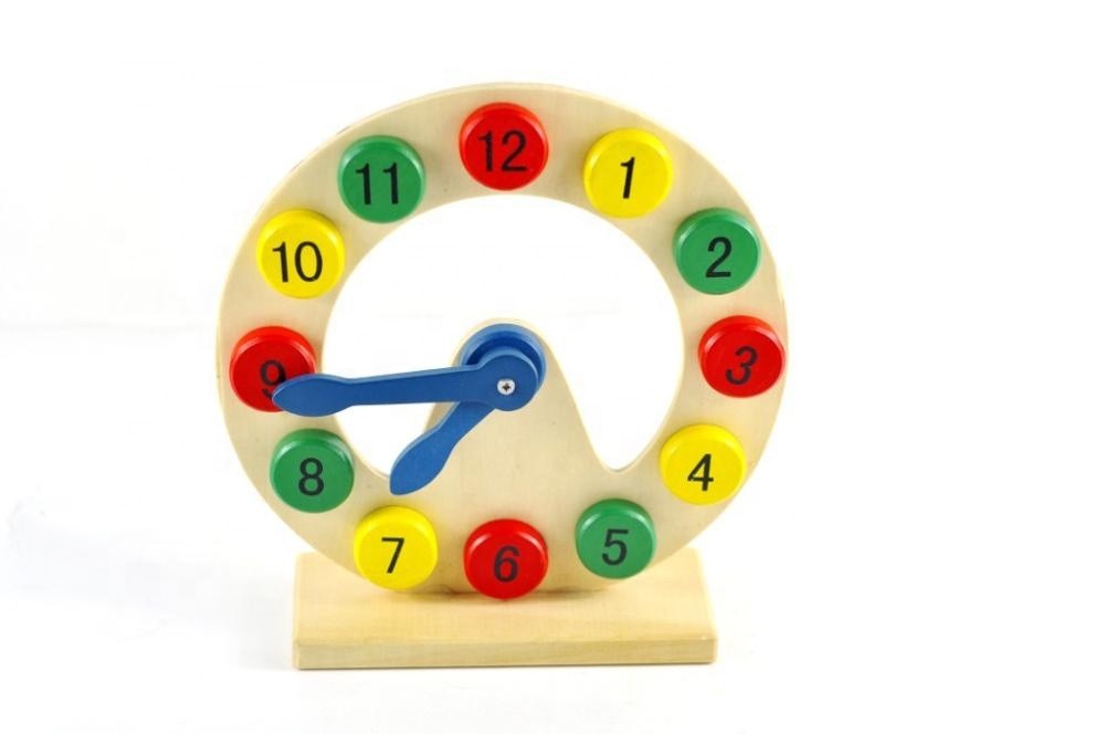 School Colorful 3D Puzzle Number and Time Teaching Wooden Kids Toy Clock