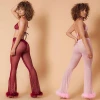 Sexy Transparent Bell-bottom Trousers Women Fur Hem Casual Pants