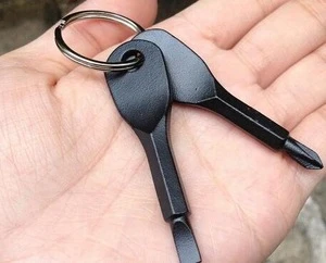 silver/black key Shape Mini Slotted Phillips Screwdriver Keychain Pocket Repair Tool Multifunction Screwdriver