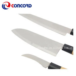 Simple natrual wood handle stainless steel knife set of 3 pcs kitchen knife including chef knife with wooden handle
