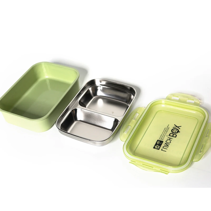 Simple Style Rectangular Compartment Stainless Steel Sealed Food Storage Container Lunch Box With Lid