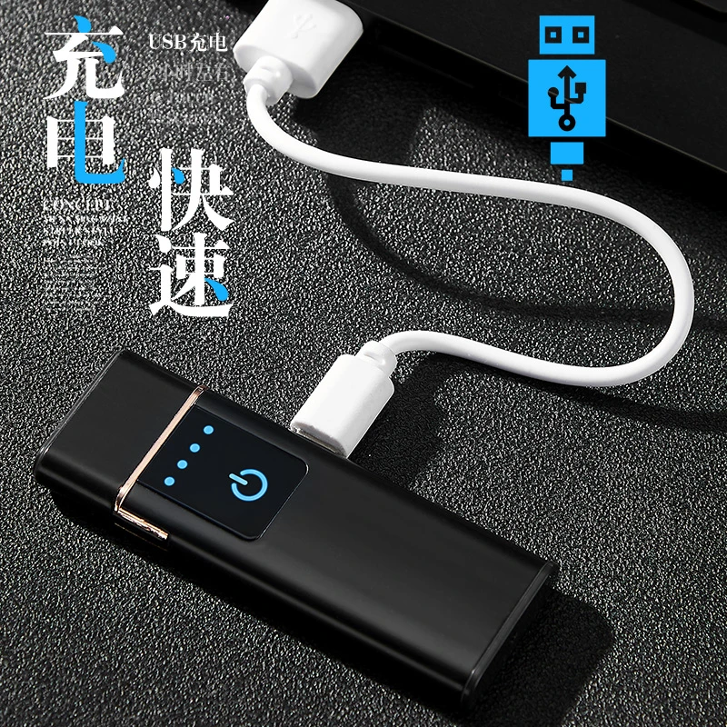 Slim Electronic rechargeable USB lighter double sided heat coil finger fingerprint touch