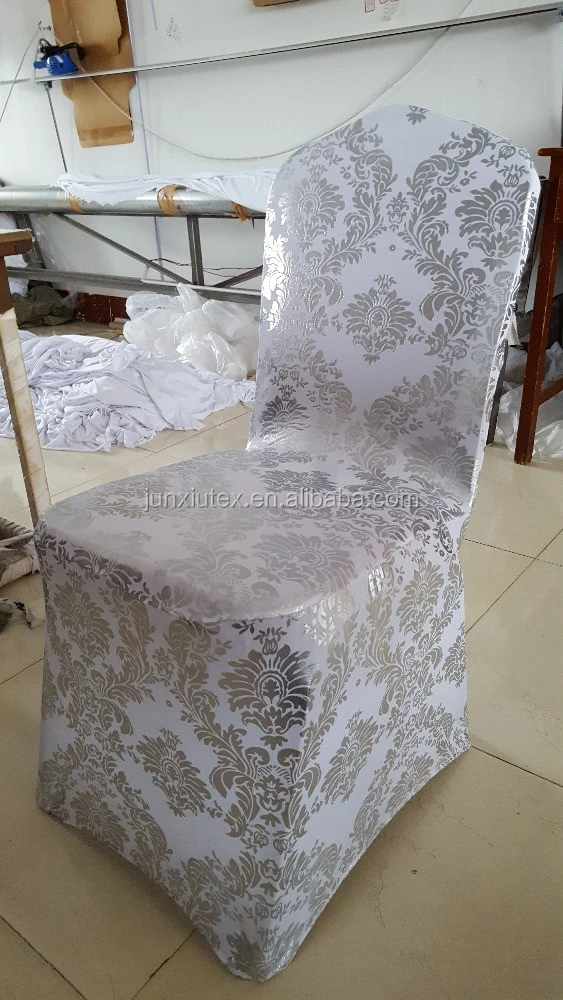 Spandex Silver Metallic Damask Stretch Banquet Chair Cover