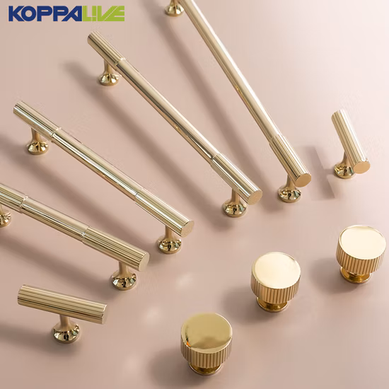 Koppalive Bright Gold Polished Home Solid Brass Hardware Kitchen Cabinet Door Pull Handle