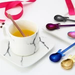 Stainless steel luxury Afternoon dessert tea golden tea coffee spoon Wooden mini spoon