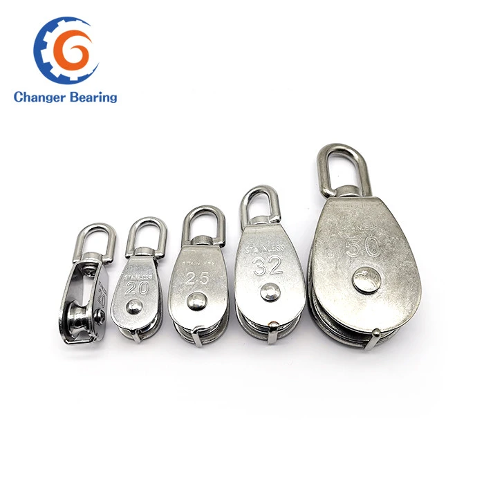 Stainless steel single or double wheel wire rope swivel pulley
