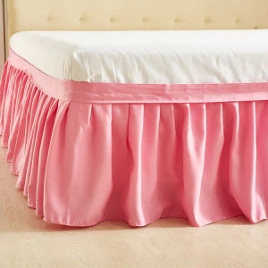 Textile Pleated Polyester Pink King Size Bed Skirt Set Home