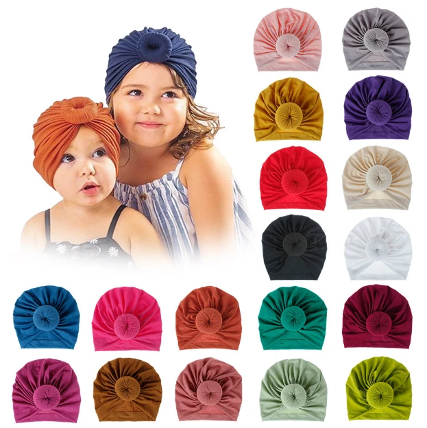 THB-8C425  Baby Solid Color Cotton Hat Hair Bands Elastic Headwraps Headband Soft Bowknot Turban for Children Girls Baby