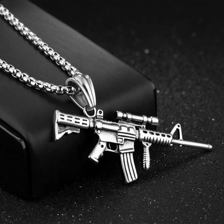 The army mens stainless steel weapons gun pendant ak 47 gun pendant gold titanium necklace