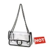 Transparent PVC plastic shoulder bag women clear handbag with metal chain belt