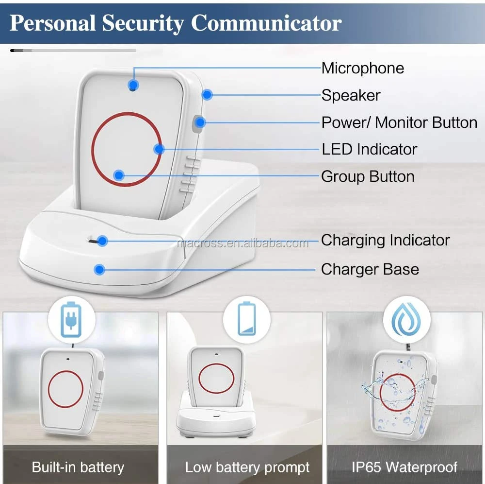 Two-Way Elderly Senior Patient Personal Call Button Wireless Pager for Home Safety Alert System (Single Pager White)
