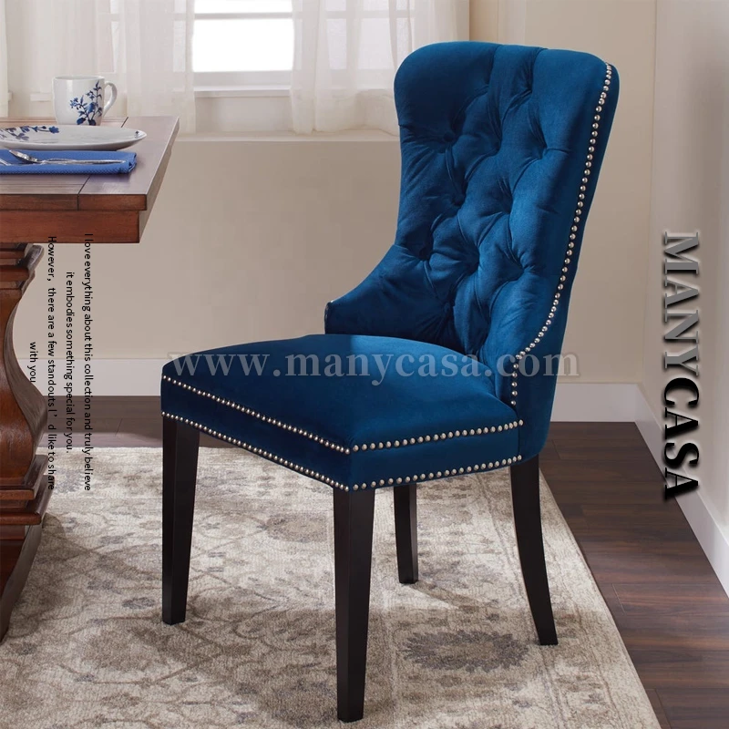 Upholstered Elegant Luxury Tufted Back Nailed Around Velvet Dining Room Chair