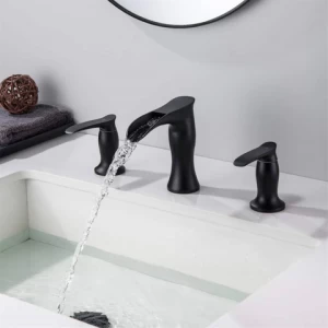 USA Stock 2 Handle 3 Hole Widespread Matte Black Waterfall Bathroom Faucet,8 inch Vanity Sink Faucet