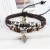 Import Vintage wood wrap decor wristband Leaf pendant leather beads rope Retro Punk Genuine Leather Charm Braided Bracelets Bangles from China