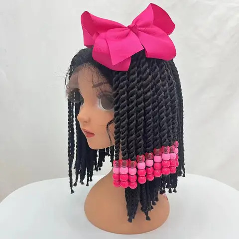 Vivian hair 6inch kids braided ponytail with beads and bow Tie Customized kids braided ponytail with beds beads and bow