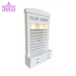 white wooden nail polish wall display rack salon shelf rack with light