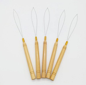 Pack of 5 Wooden Handle Hair Extensions Loop Needle Threader Pulling Hook  Tool