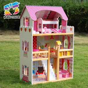 Wholesale cheap educational wooden big dollhouse toy for girls W06A163