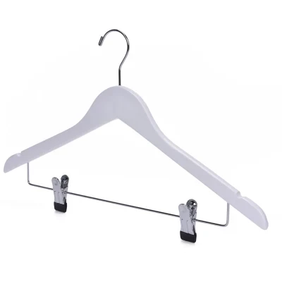 Wholesale Clothes Display Rack Wooden Hanger with Adjustable PVC End Clips