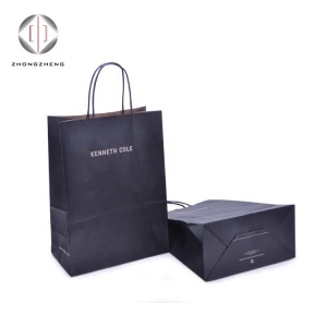 Wholesale Custom Famous Brand Black Logo Machine Making Rope Handle Shopping Paper Bag