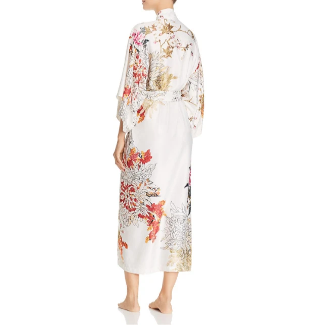 Wholesale Custom Floral Printed Kimono Robes Long Women Sleepwear Satin Bathrobes Silk Robes Lady