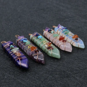Wholesale different gem crystal point wand quartz stone pendant crystal column for gifts