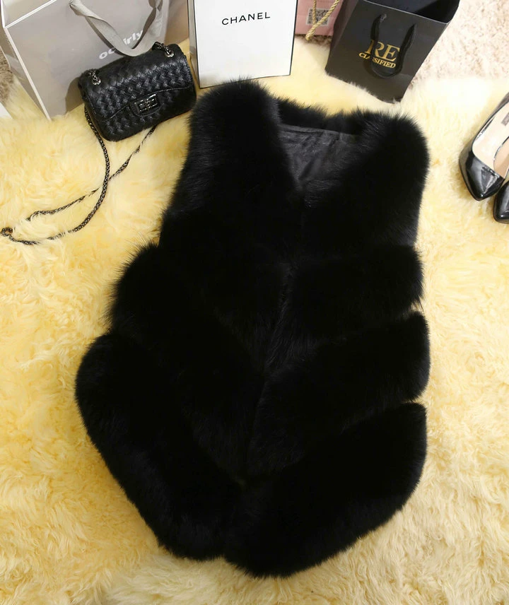 Wholesale Factory Faux Fur Vest Sleeveless  High Quality Fluffy Fox Women Fur Coat Faux Fur Vest Lady