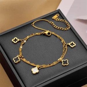 Wholesale Fashion Chic 18K Gold Plated Titanium Steel Multi Options Bracelet INS Hot Waterproof Flower Charm Bracelet