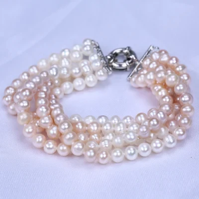 Wholesale Five Rows Freshwater Pearl Charm Bracelets Fashion Jewelry