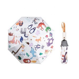 Wholesale High Quality Automatic Uv Protection Portable 3 Fold Umbrella Backpack Cartoon Custom Cute Kids Parasol Umbrella