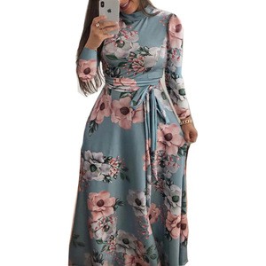 Wholesale high quality flower Dresses Women Long sleeve Party Dress