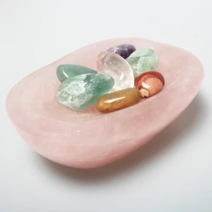 Wholesale high quality natural transparent healing  rose quartz   pink rose crystal bowl decoration