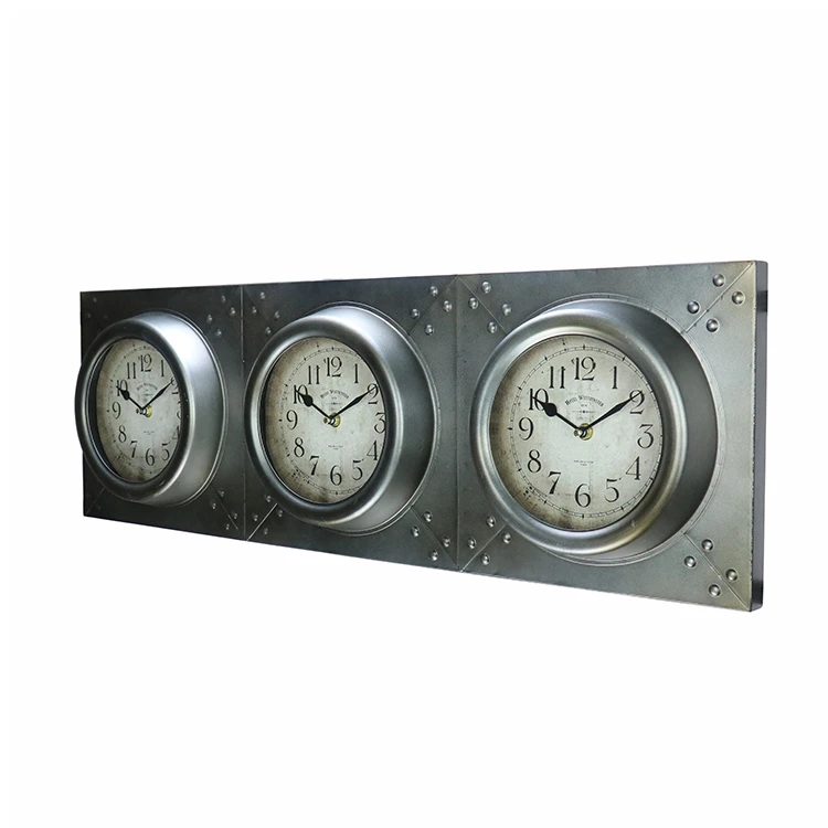 Wholesale Hotel Design Silver Metal Multiple Time Zone Wall Clock