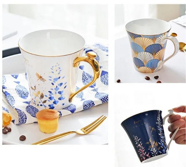 Wholesale luxury decal bone china coffee mug with handle printing bulk mug for cafe drinkware household restaurant