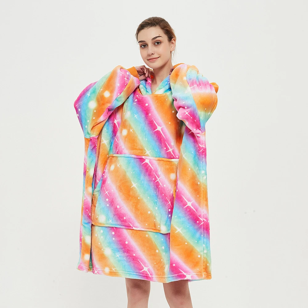 Wholesale Printed Soft Sweatshirt Blanket Oversize Sherpa Fleece Hoodie Blanket