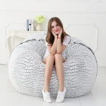 Wholesale Stone Fur Huge Round Bean Bag  Morden Pouf Seating Cover