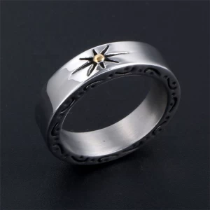 Wholesale Vintage Business Titanium Steel Ring Fashionable Sunflower Ring Mens Index Finger Ring